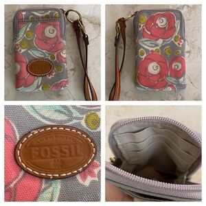 Fossil Leather &  Coated Canvas Wallet Cell Phone Wristlet  - As New